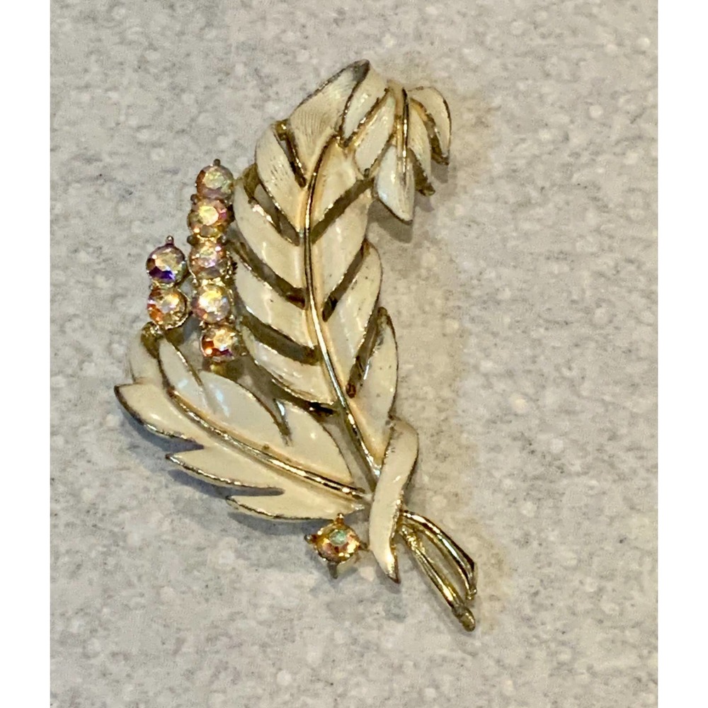 Vintage Enamel and Aurora Borealis Gold Tone Brooch / Pin